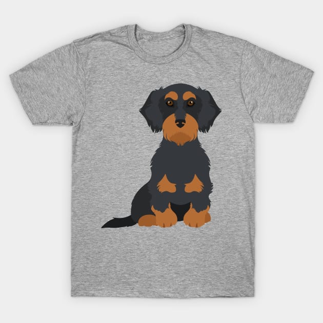 Wired Black Tan Sitting Dachshund T-Shirt by JunkyDotCom